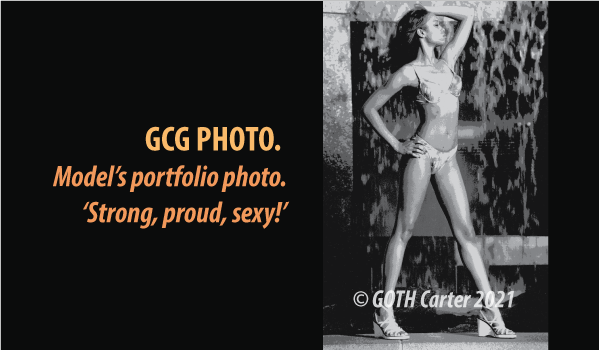 GCG PHOTO: Bikini model black and white portfolio photo.
