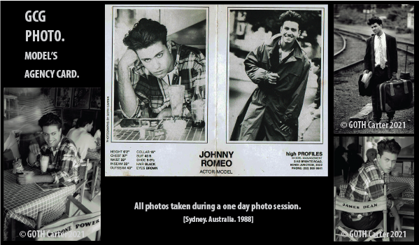 GOTH Carter black and white 		photo portfolio for Johnny 		Romeo. Sydney, Australia. 1988.